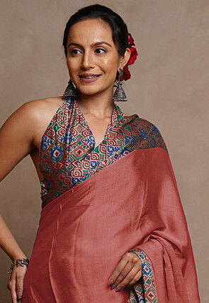 Digital Printed Chiffon Saree in Rust