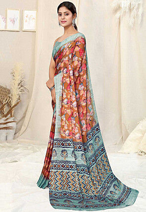 Digital Printed Chiffon Saree in Rust