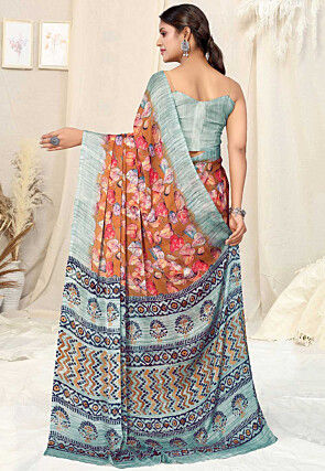 Digital Printed Chiffon Saree in Rust