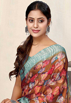 Digital Printed Chiffon Saree in Rust