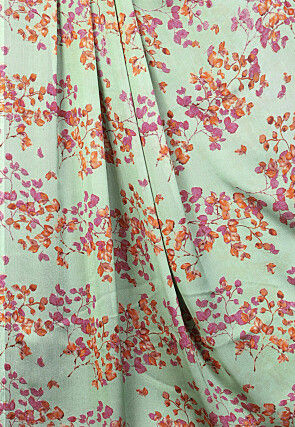 Digital Printed Chiffon Saree in Sea Green