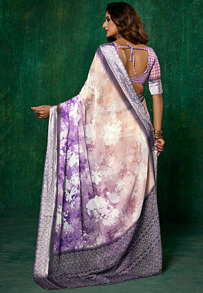 Digital Printed Chiffon Saree in Shaded Peach and Purple
