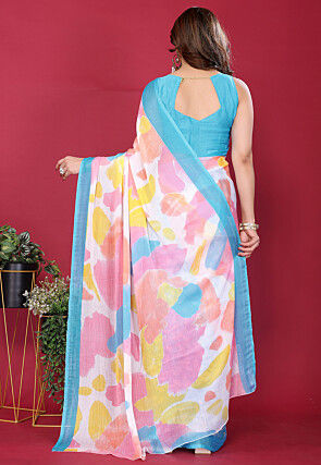 Half N Half Chiffon Saree in Sky Blue and Multicolor