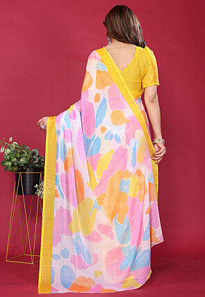 Half N Half Chiffon Saree in Yellow and Multicolor