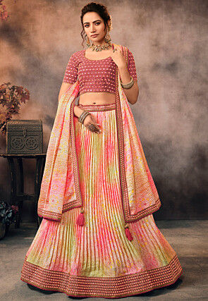 Buy Multi Colored Kali Lehenga Choli With Woven Geometric And Floral Motifs  Online - Kalki Fashion