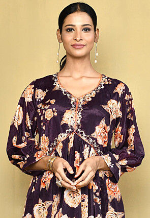 Digital Printed Chinon Chiffon Abaya Style Suit in Navy Blue