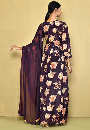 Digital Printed Chinon Chiffon Abaya Style Suit in Navy Blue