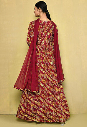 Digital Printed Chinon Chiffon Abaya Style Suit in Red