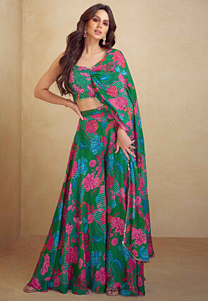 Digital Printed Chinon Chiffon Co Ord Set in Dark Green