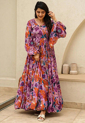 Digital Printed Chinon Chiffon Gown in Pink