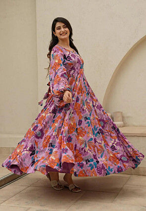 Digital Printed Chinon Chiffon Gown in Pink