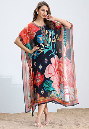Digital Printed Chinon Chiffon Kaftan in Multicolor