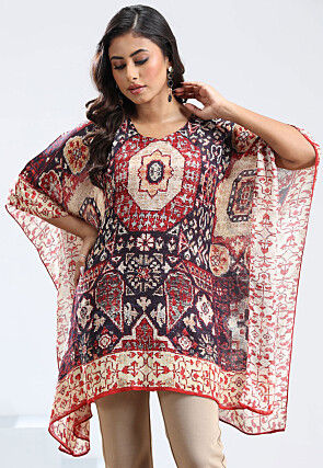 Digital Printed Chinon Chiffon Kaftan in Multicolor