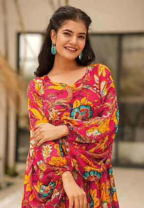 Digital Printed Chinon Chiffon Maxi Dress in Pink