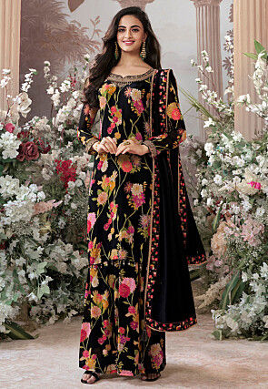 Digital Printed Chinon Chiffon Pakistani Suit in Black