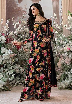 Digital Printed Chinon Chiffon Pakistani Suit in Black