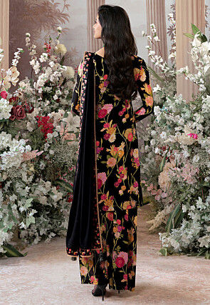 Digital Printed Chinon Chiffon Pakistani Suit in Black