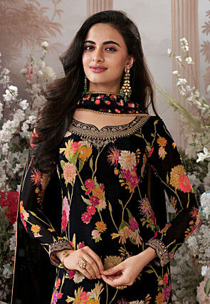 Digital Printed Chinon Chiffon Pakistani Suit in Black