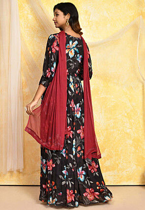 Digital Printed Chinon Chiffon Pakistani Suit in Charcoal Black