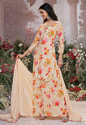 Digital Printed Chinon Chiffon Pakistani Suit in Cream