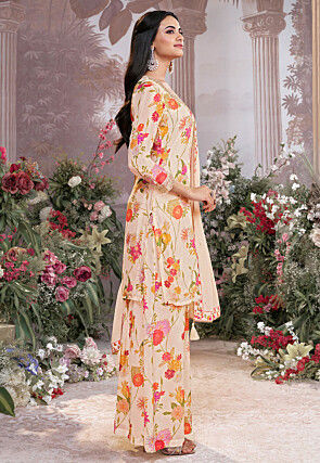 Digital Printed Chinon Chiffon Pakistani Suit in Cream