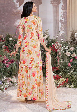 Digital Printed Chinon Chiffon Pakistani Suit in Cream