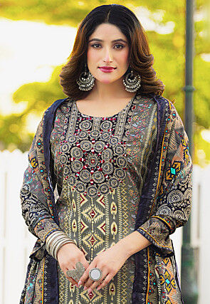Digital Printed Chinon Chiffon Pakistani Suit in Grey
