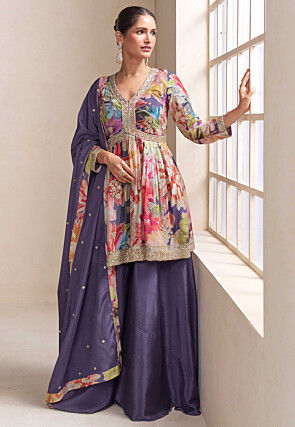 Digital Printed Chinon Chiffon Pakistani Suit in Multicolor