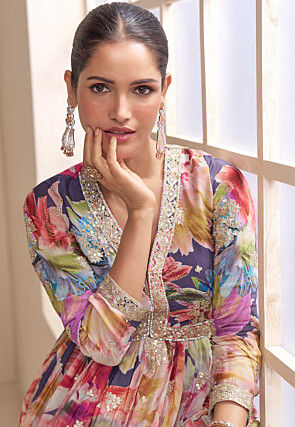 Digital Printed Chinon Chiffon Pakistani Suit in Multicolor