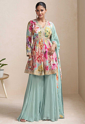 Digital Printed Chinon Chiffon Pakistani Suit in Multicolor