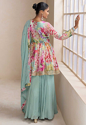 Digital Printed Chinon Chiffon Pakistani Suit in Multicolor