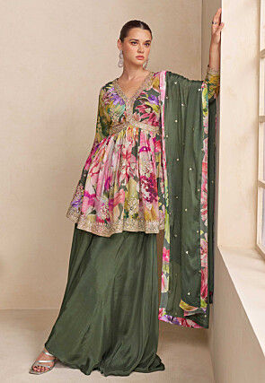 Digital Printed Chinon Chiffon Pakistani Suit in Multicolor