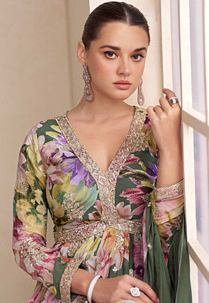 Digital Printed Chinon Chiffon Pakistani Suit in Multicolor