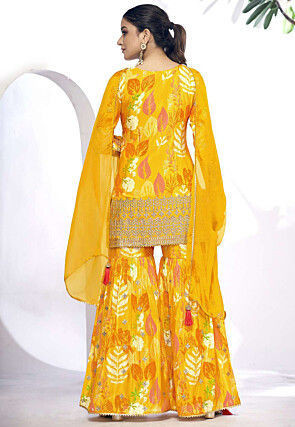 Digital Printed Chinon Chiffon Pakistani Suit in Mustard