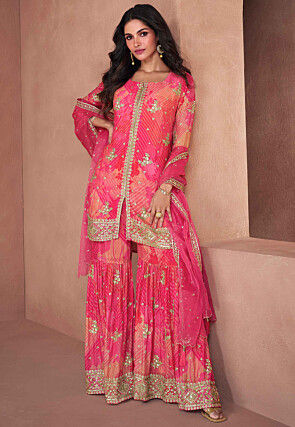 Digital Printed Georgette Pakistani Suit in Pink