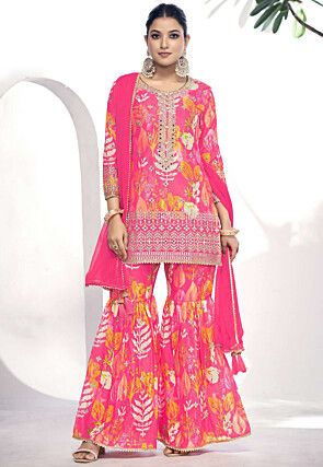 Digital Printed Chinon Chiffon Pakistani Suit in Pink