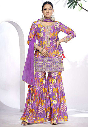 Digital Printed Chinon Chiffon Pakistani Suit in Purple