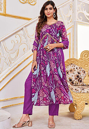 Digital Printed Chinon Chiffon Pakistani Suit in Purple