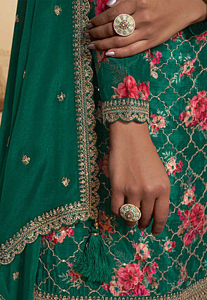 Digital Printed Chinon Chiffon Pakistani Suit in Teal Green