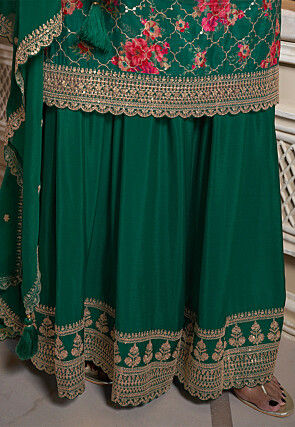 Digital Printed Chinon Chiffon Pakistani Suit in Teal Green