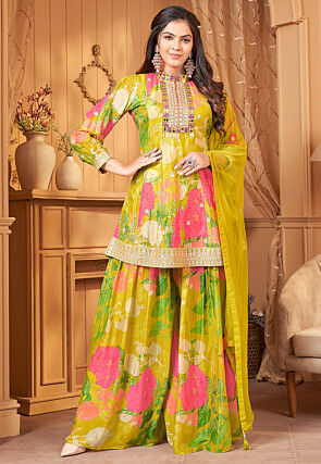 Digital Printed Chinon Chiffon Pakistani Suit in Yellow
