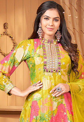 Digital Printed Chinon Chiffon Pakistani Suit in Yellow
