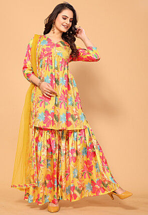Digital Printed Chinon Chiffon Pakistani Suit in Yellow