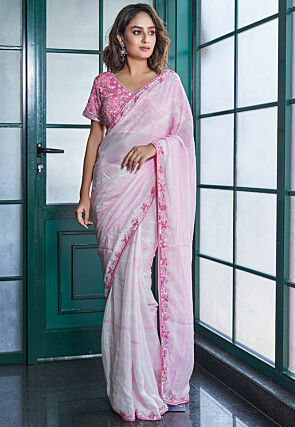 Pre-stitched Chinon Chiffon Saree in Baby Pink