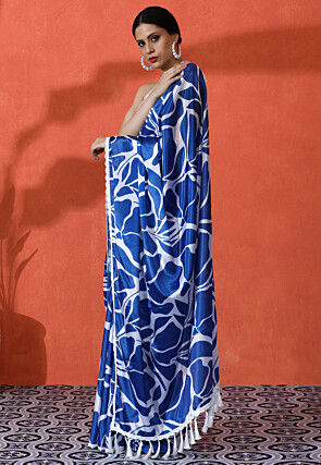 Digital Printed Chinon Chiffon Saree in Blue