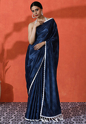 Digital Printed Chinon Chiffon Saree in Blue