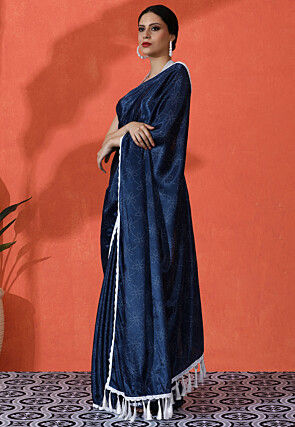 Digital Printed Chinon Chiffon Saree in Blue