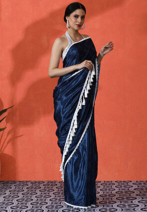 Digital Printed Chinon Chiffon Saree in Blue