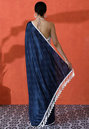 Digital Printed Chinon Chiffon Saree in Blue