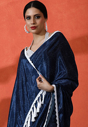 Digital Printed Chinon Chiffon Saree in Blue
